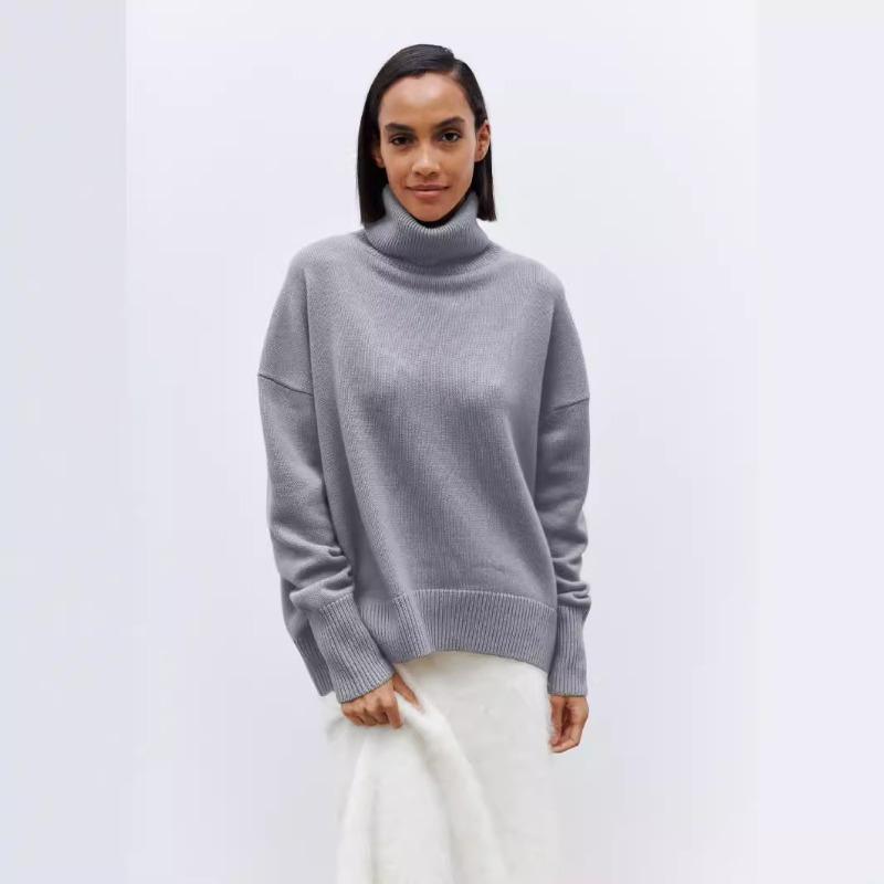 Autumn and Winter Turtleneck Women Sweater Loose Long Sleeve Casual Pullover Knitted Sweater Tops Fashion Loose Solid Color Clothes 1450