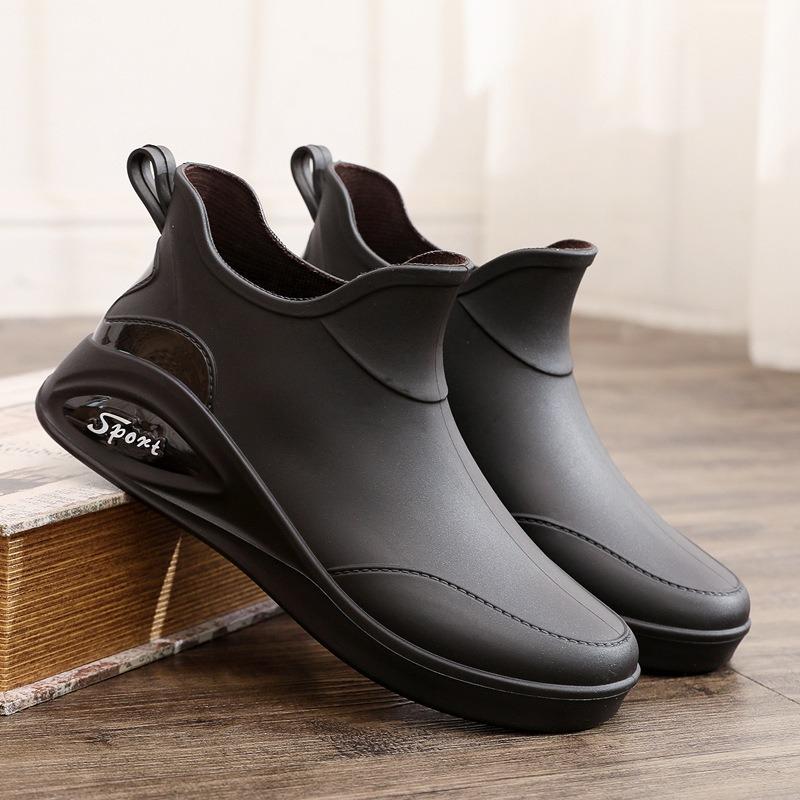 Fashion short rain shoes men's non-slip waterproof shoes kitchen rubber shoes new construction site wear-resistant water boots velvet warm