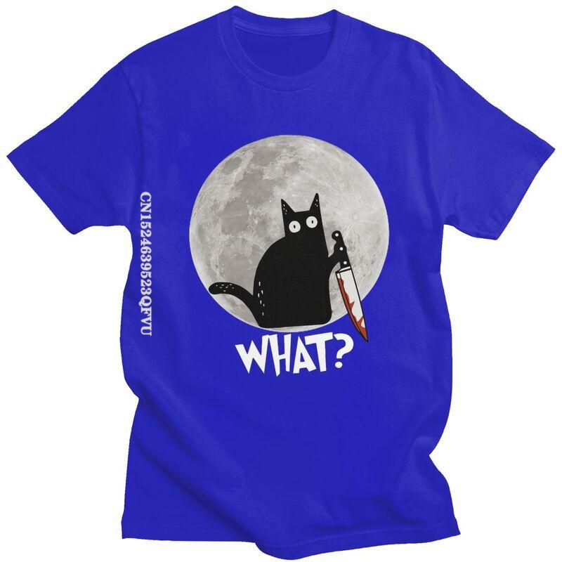 What Cat Full Moon Tshirt Unisex T Shirt Trendy Funny Halloween Black Murderous Cat With Knife TShirts Cotton Tee Free Shipping