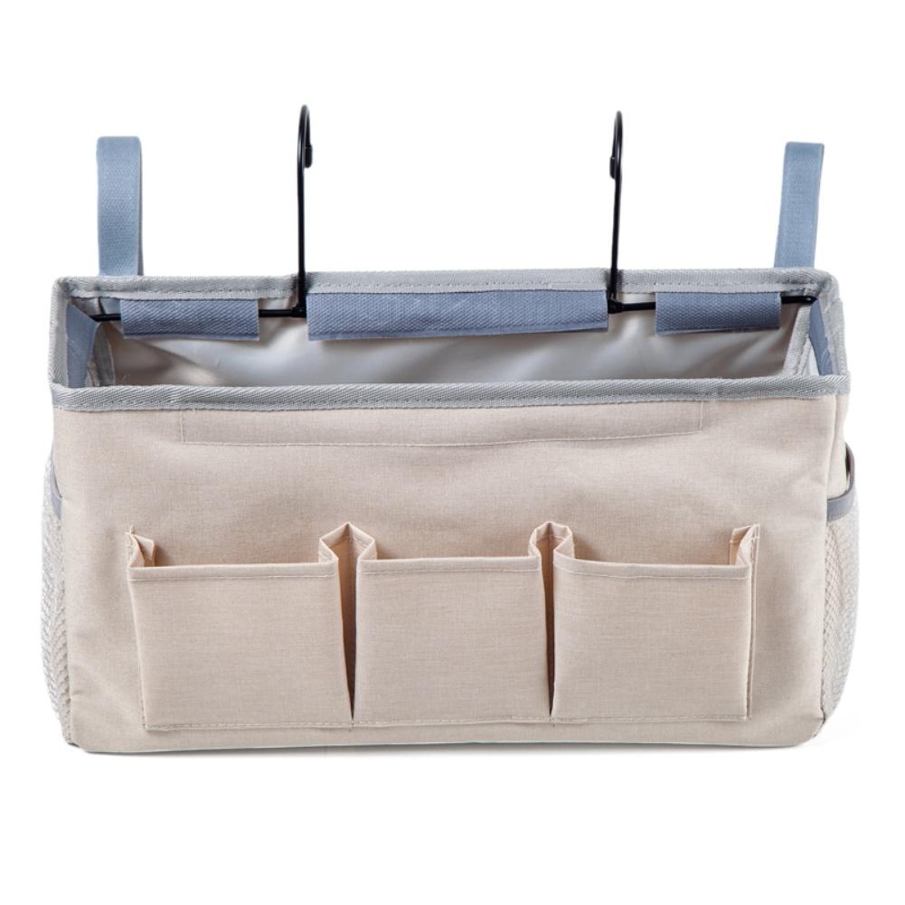 Bedside Hanging Organizer with 3 Large Pockets Sturdy Cotton Linen Material Waterproof Coating for Bedroom Office RV
