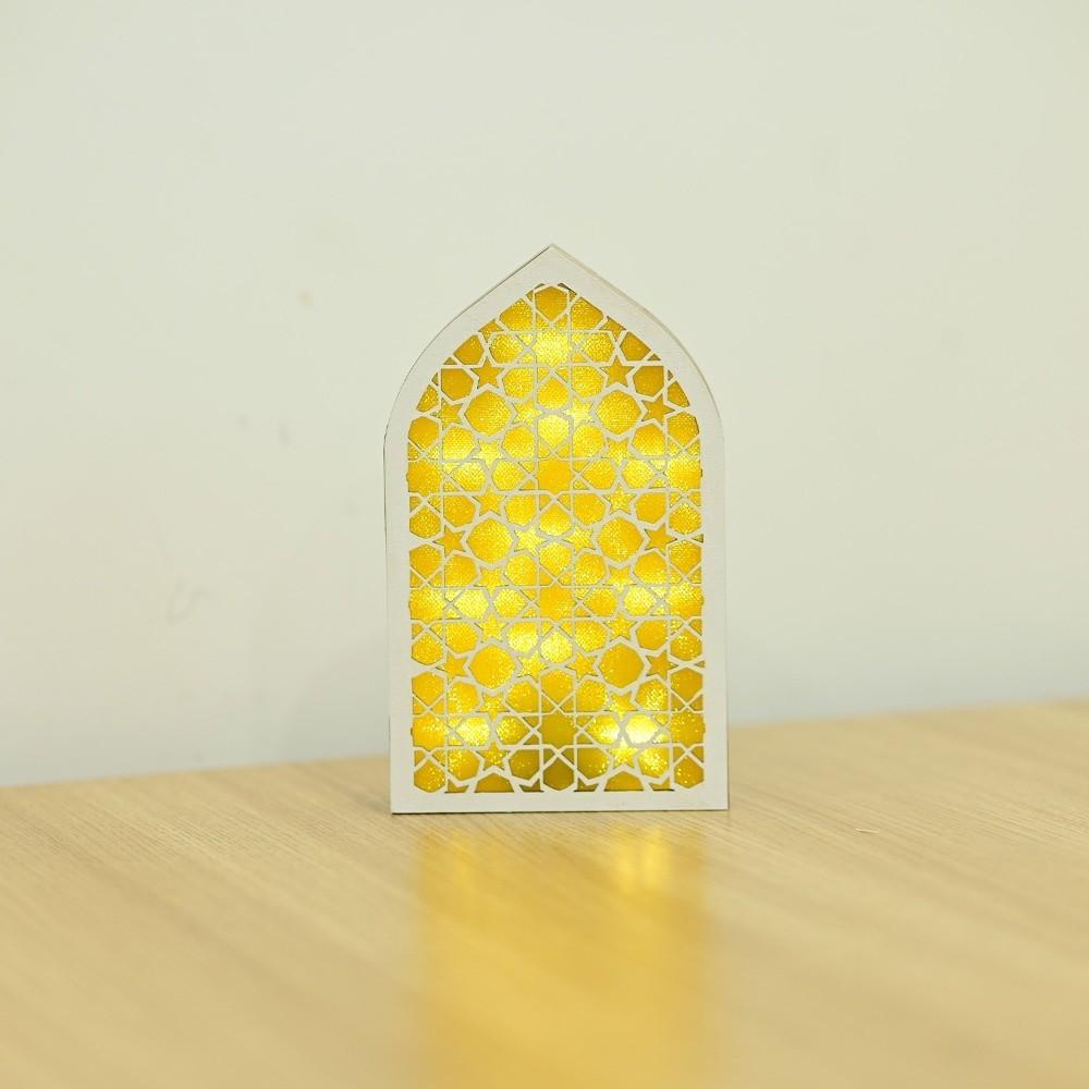 Creative Eid Desktop Ornament LED House-shaped Design Crafts Night Light Ornament Small Portable Eid Wooden Decoration