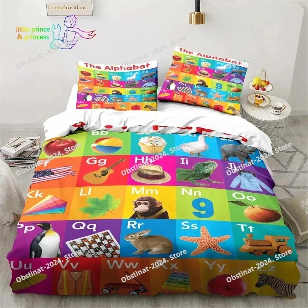Educational Alphabet Bedding Set Printed single Comforter Quilt Bed Cover Duvet Cover Pillow Case 3 Pieces Sets Kids Adult Size