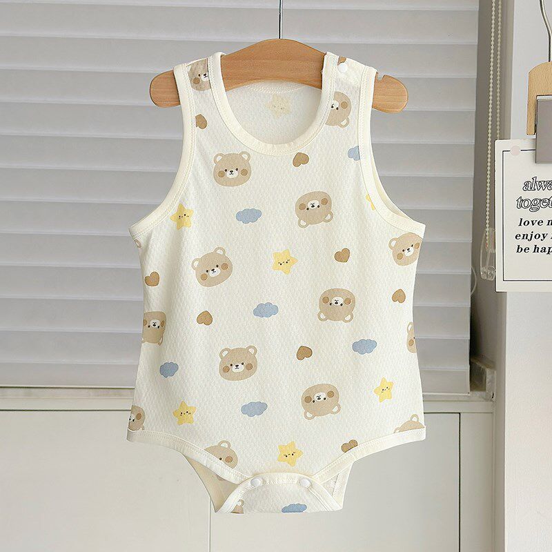 Baby Girl Romper with Suspenders, Newborn Summer Pure Cotton One-Piece Crawling Outfit, Thin Outerwear for Boys and Girls
