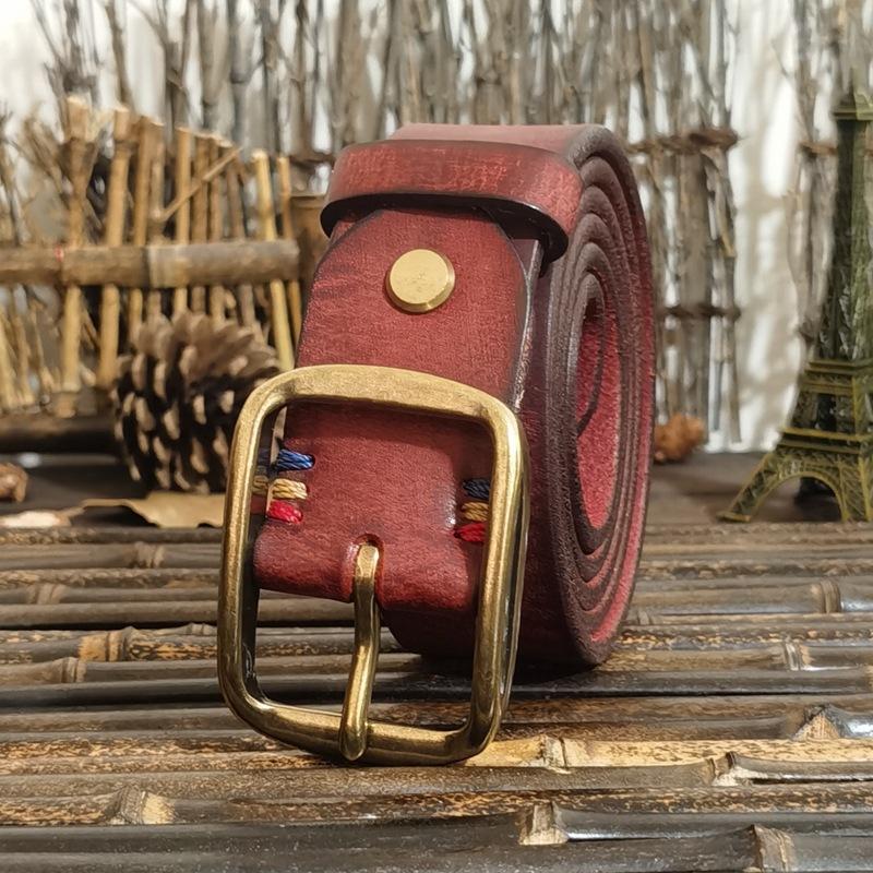 

3.8Cm Wide Italian A-Grade Thickened First-Layer Cowhide Belt Men S Genuine Leather Pin Buckle Versatile American Retro Belt Men 130cm