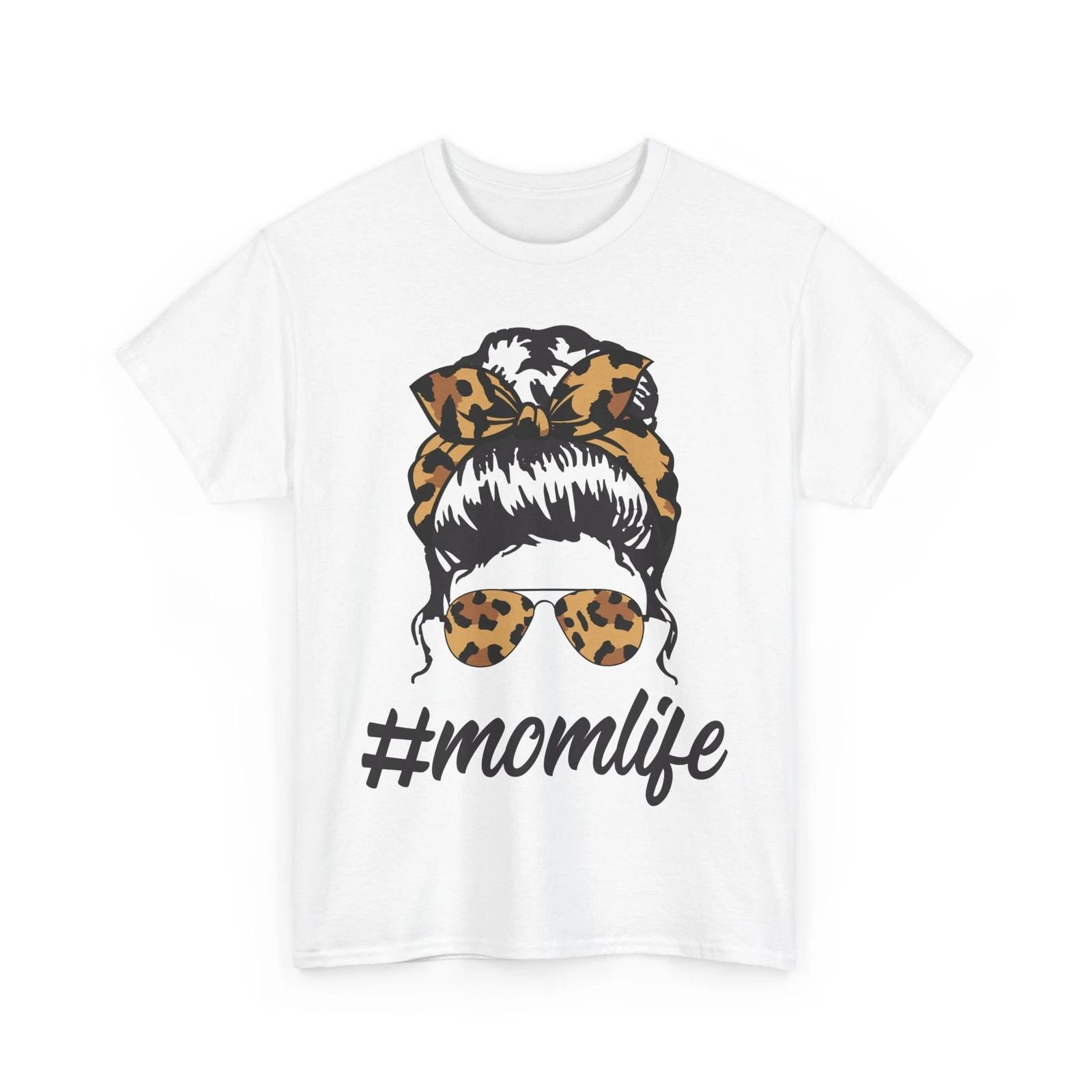 Mommy Shirt, Mom Life Leopard Messy Bun Sunglasses Mom Mother s Day Shirt S