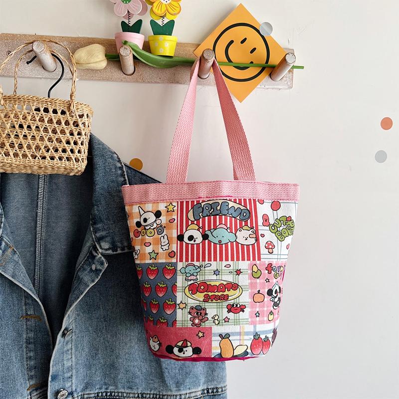 Прекрасная сумка-ведро с мультяшным принтом портативная холщовая сумка-тоут студенческая сумка-цилиндр для обеда 559₽