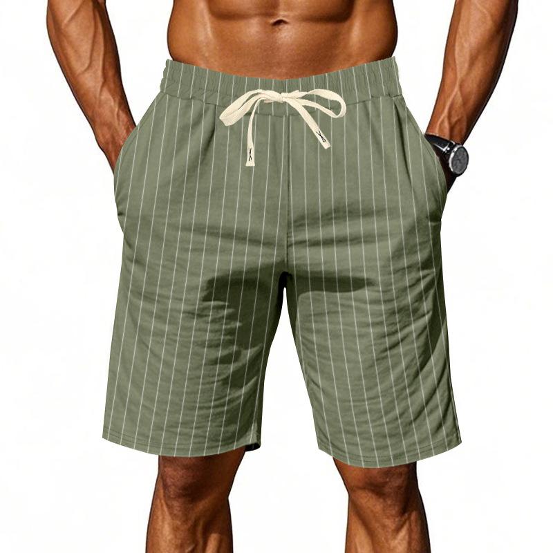 Herren S Leinen Lockerer Schnitt Gestreift Kordelzug Knielang Sommer Shorts