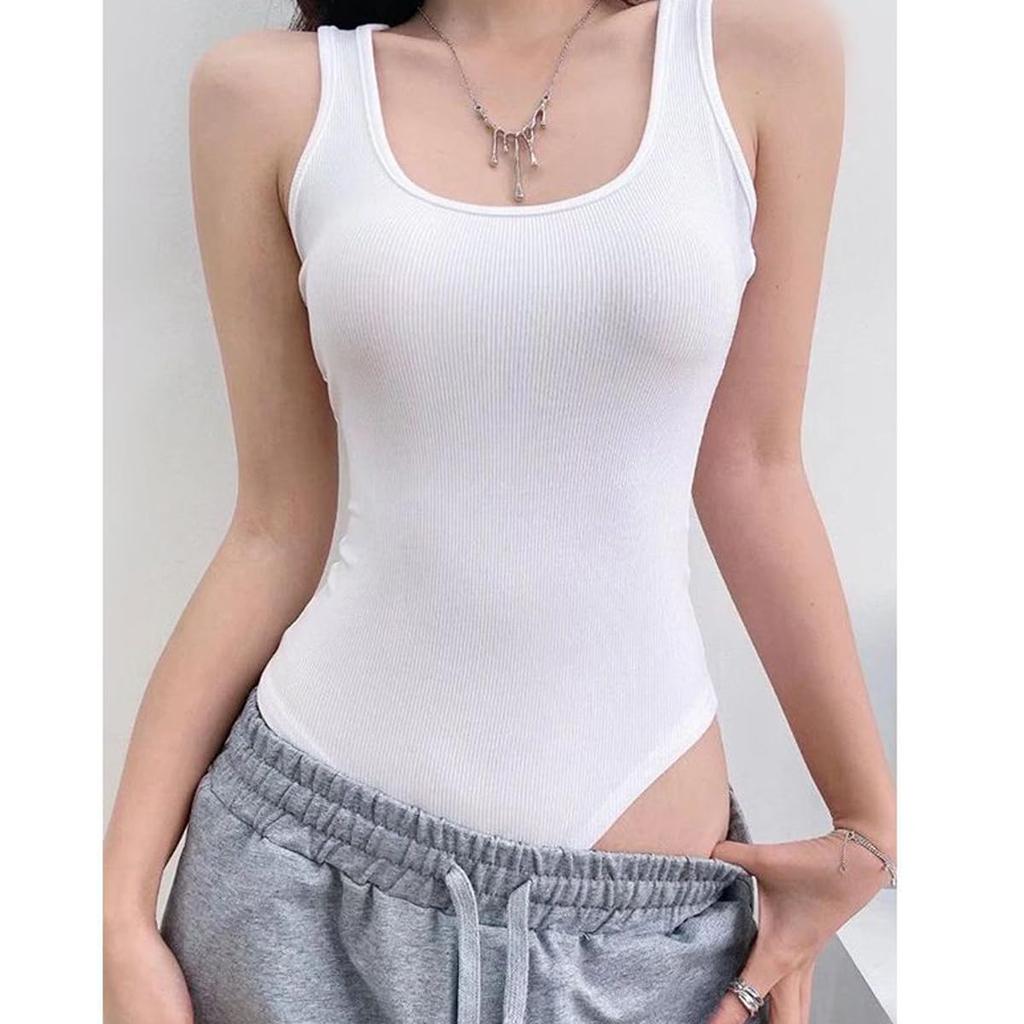LZZOO Sleeveless Perfect for Showing Off Your Tank and Sexy Body Stylish and and Jumper Style Women's U-Neck Bodysuit, Bust, Top, Cleavage, Shaper,