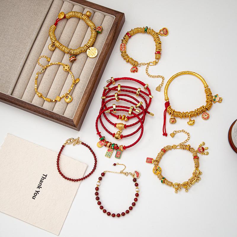 

Gold Sand Zodiac Red Rope Braided Bracelet - Retro, Versatile & Luxurious Series