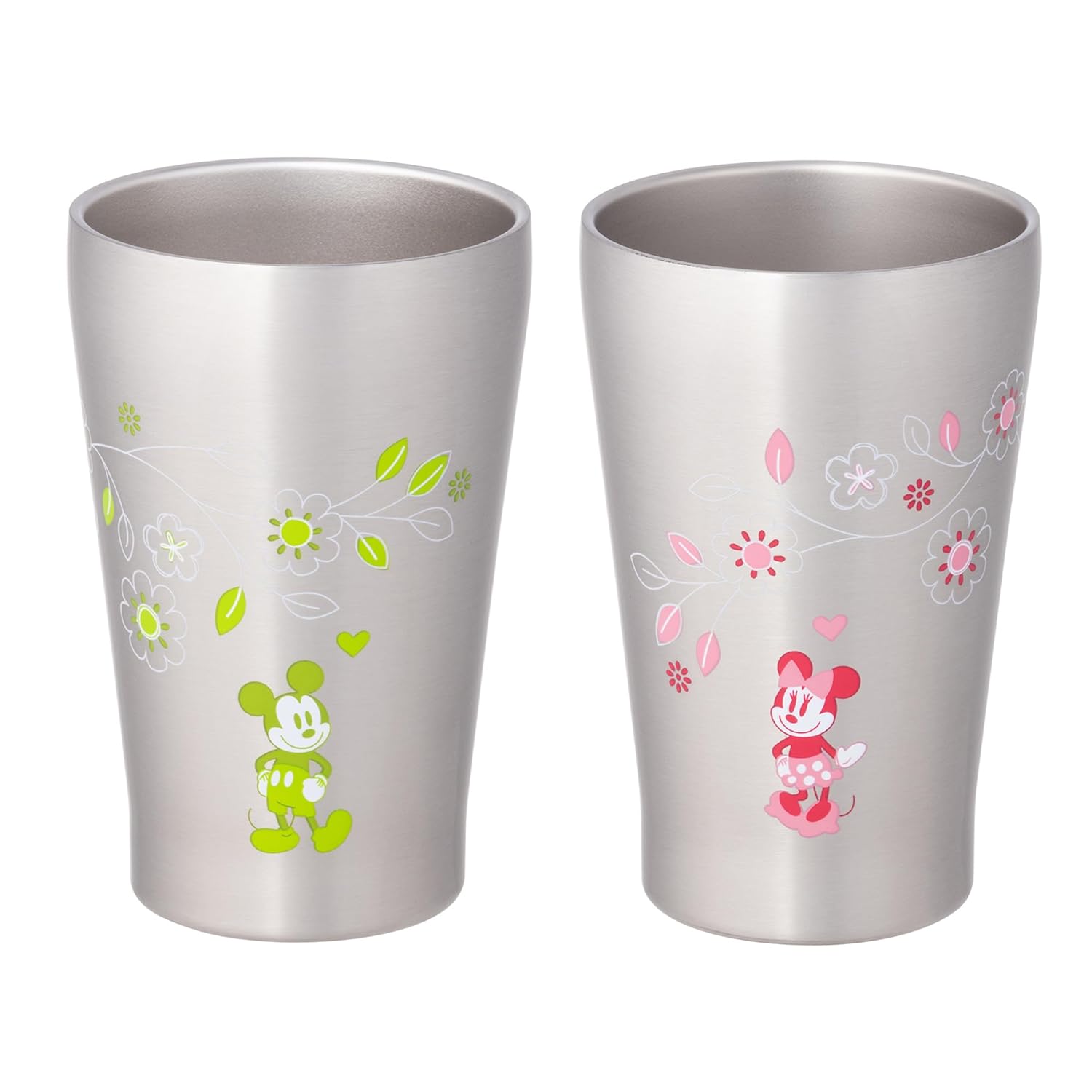 Maebata Disney Mickey Minnie Flower Stainless Steel Tumbler 2-Piece Set 65088