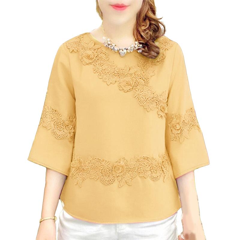 ZANZEA Women Casual Round Neck 3/4 Sleeve Summer Patchwork Blouse