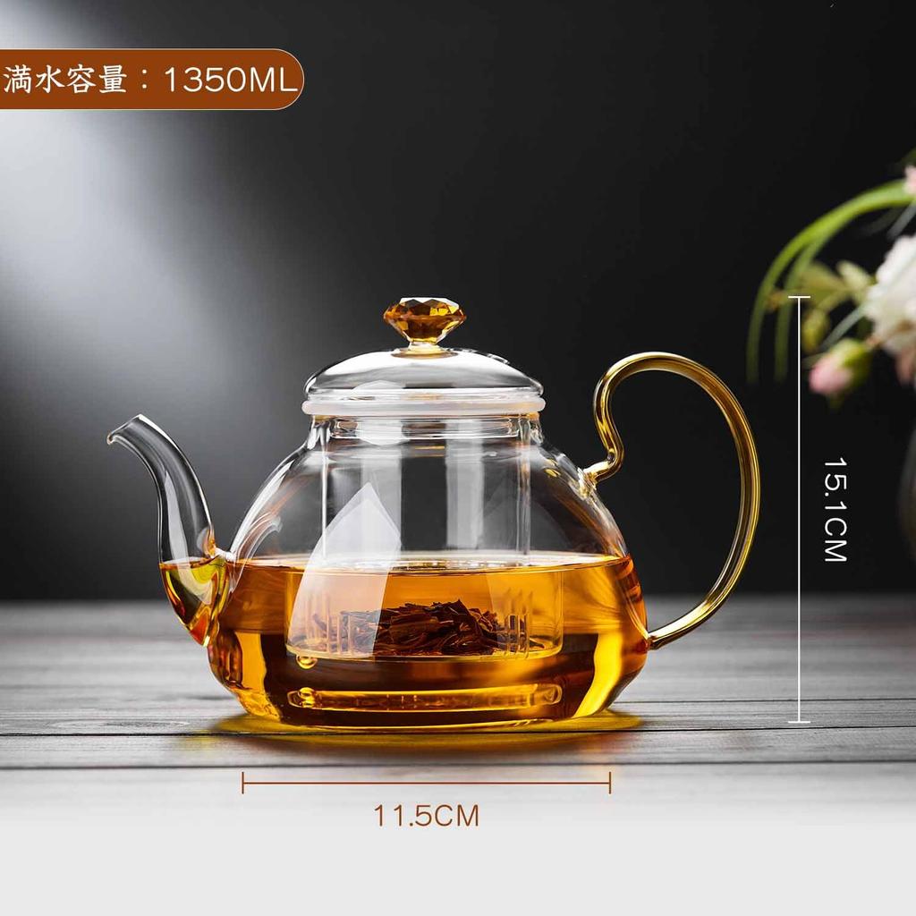 Pokaro Tea Heat-Resistant Glass Teapot, 1350ml, Handmade Glass Teapot, Stylish Transparent Teapot, Heat-Safe, Microwave-Safe, Easy To Clean, Large