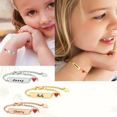 Heart Bracelet for Little Girl Boy, Engravable ID Bracelet, Personalized Stainless Steel Chain Birthday Gift