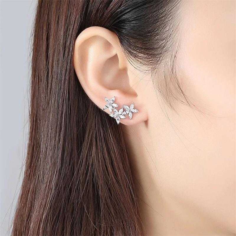 Huitan Aesthetic Flower Earrings for Women Paved Dazzling Cubic Zirconia Exquisite Ear Piercing Stud Accessories Fashion JewelryGood Product