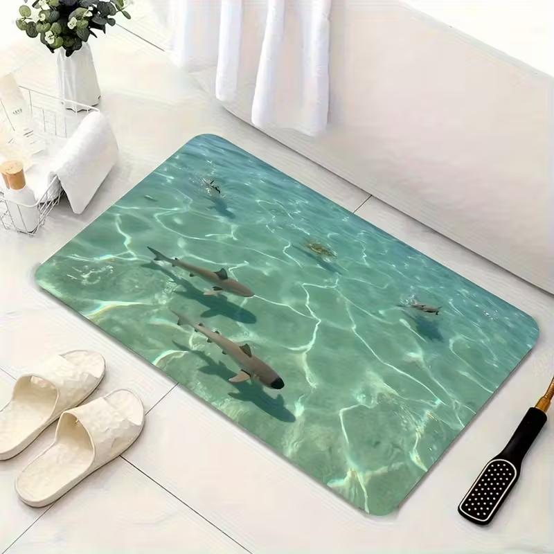 Sharks Glacier Door Mat Non-Slip Bathroom Floor Mat Microfiber Absorbent Machine Washable Mat for Bedroom Living Room Entrance
