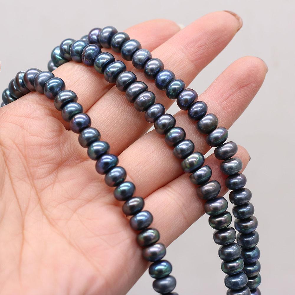 1String, Flat Natural Freshwater Pearls, 8-9mm Black Pearl Beads for Jewelry Making DIY Crafts, Birthday Wedding Gifts, 36cm