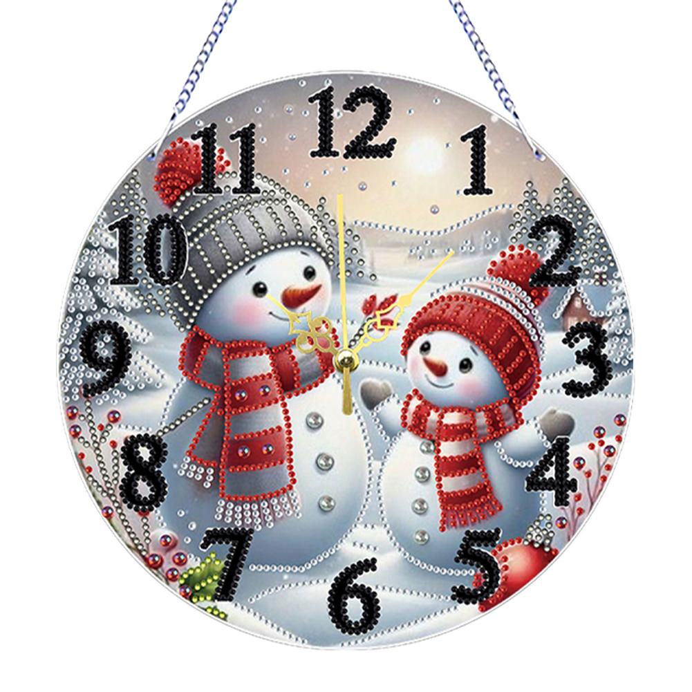 2D Flat DIY Xmas 5D Hanging Clock Art Craft Irregular Shaped Drilling Diamond Art Clock Pendant Kit for Living Room Decoration
