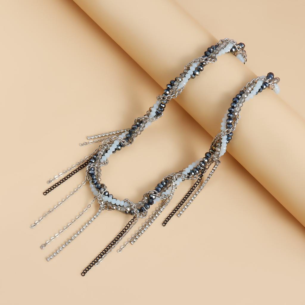 Accessories Light Luxury Tassel Glass Rice Beads Wrapped Clavicle Chain Sweet Cool Trend Multi-Layer Necklace