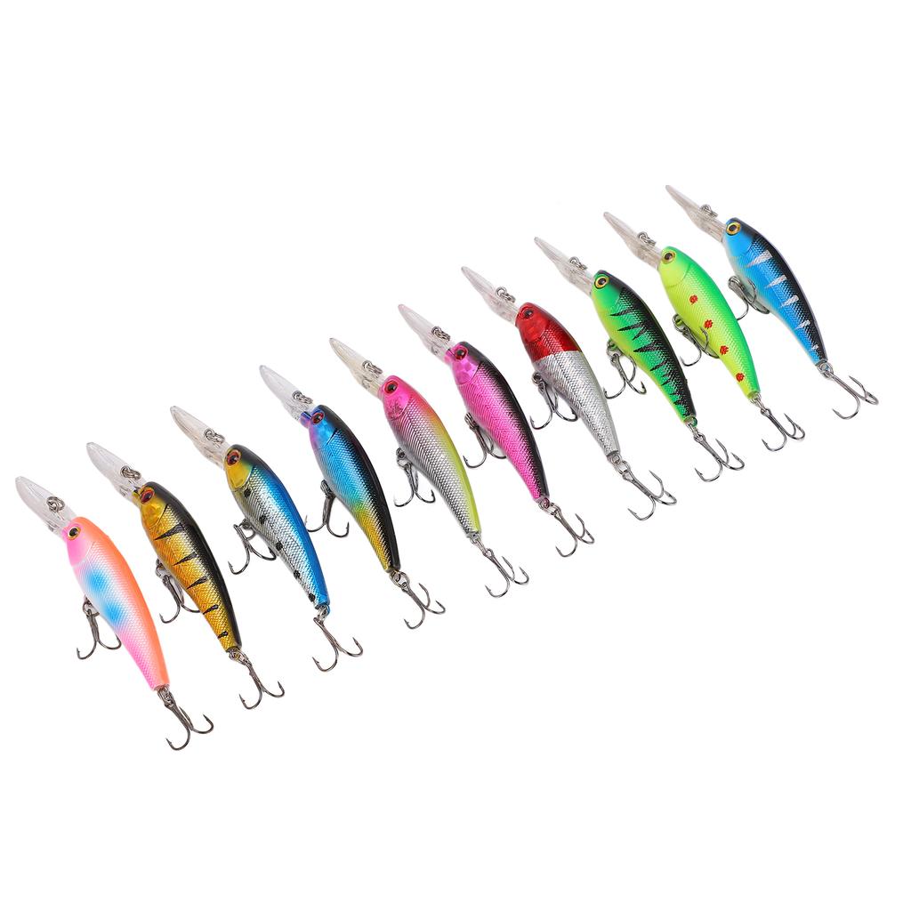 10Pcs Fishing Bait Kit 10 Colors Minnow Fishing Lure Tackle 9cm 7.5g Per Bait for Freshwater Long