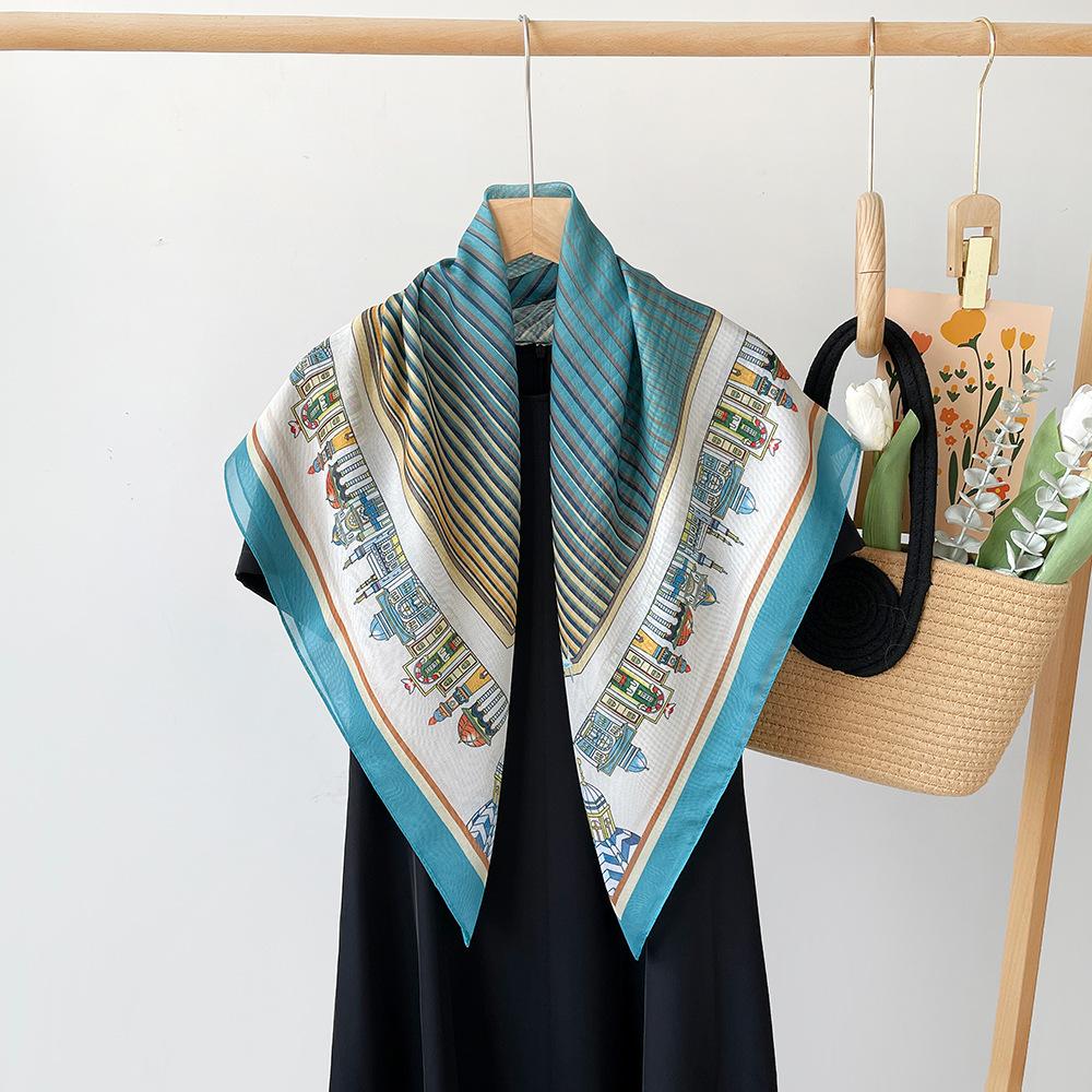 Spring and Summer Popular Small Silk Scarf Women's Versatile 91 × 91cm Imitation Silk Large Square Scarf Fashion High-end Thin Scarf Yarn Women