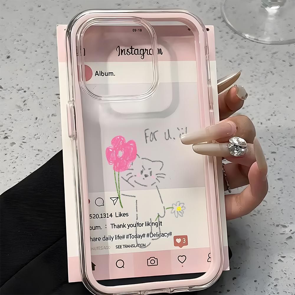 Cute Cat Flower Clear Phone Case For iPhone 11 12 13 14 15 16 17 Pro Max 17 Air Plus 2 In 1 Candy Color Silicone Soft Cover