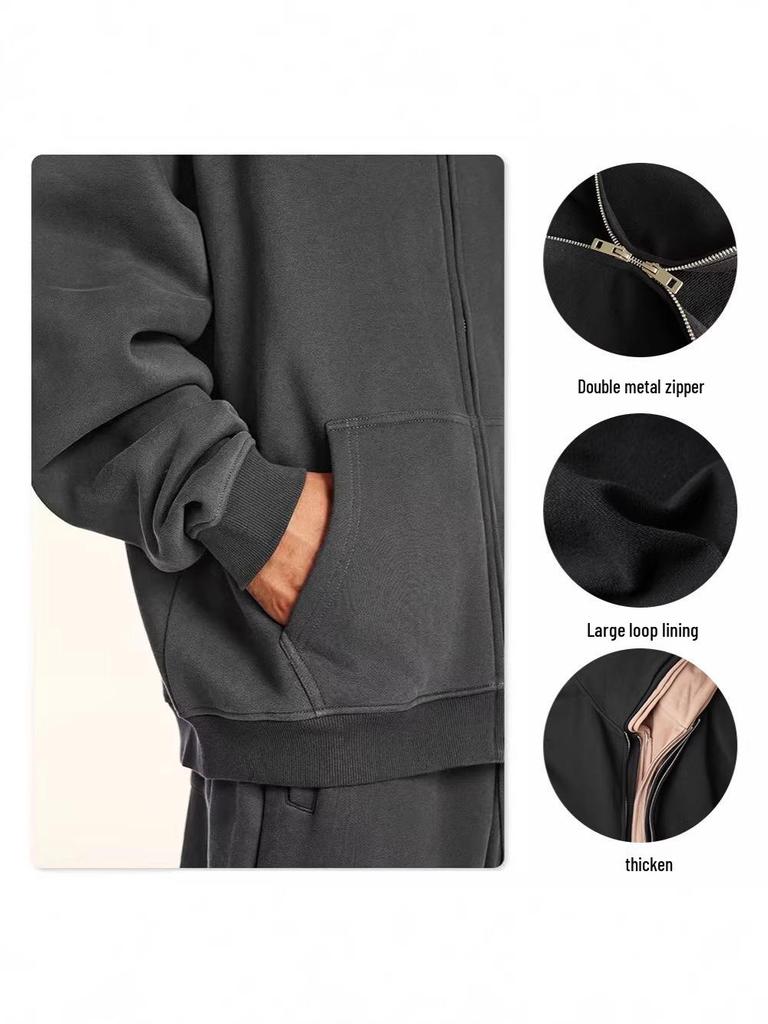 Heavyweight Hooded Sweatshirt: 420g Double Zipper Cotton Cardigan for Men & Women - Loose, Casual, American Style, Ideal for Spring & Autumn.
