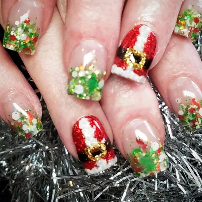 48 Pcs Glittering Artificial Nails Snowflake False Nails Christmas Full Cover Stick On Nails Short Square Press On Nails