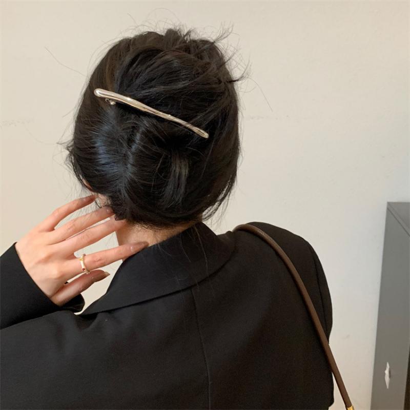 11cm Women New Simple Metal Golden Strip Long Barrettes Hair Clips Vintage Hairpins Automatic Smooth Spring Clip Hairgrip INS