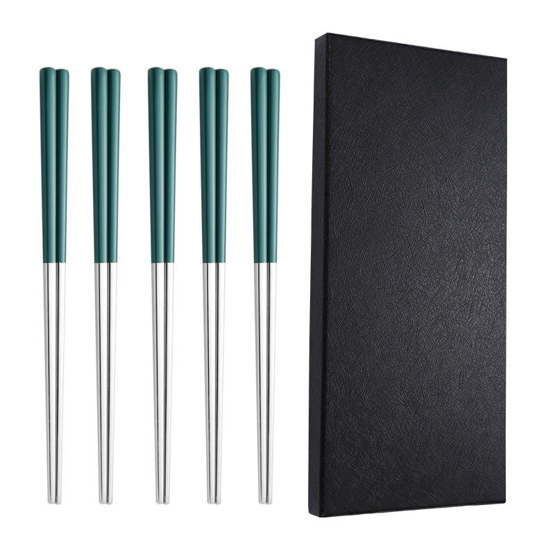 

Длинные палочки для еды из нержавеющей стали 304, бытовая посуда, набор с нескользящим покрытием, палочки для еды для формовки и полировки, 5 пар