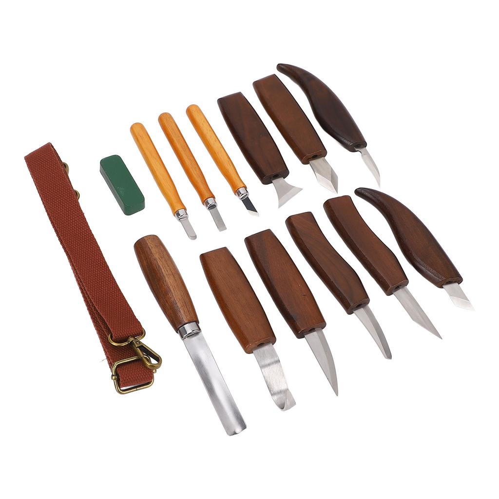 Outils de Sculpture sur Bois Manche Profondément Inséré Haute Dureté Kit de Sculpture Manuelle sur Bois avec Cuir