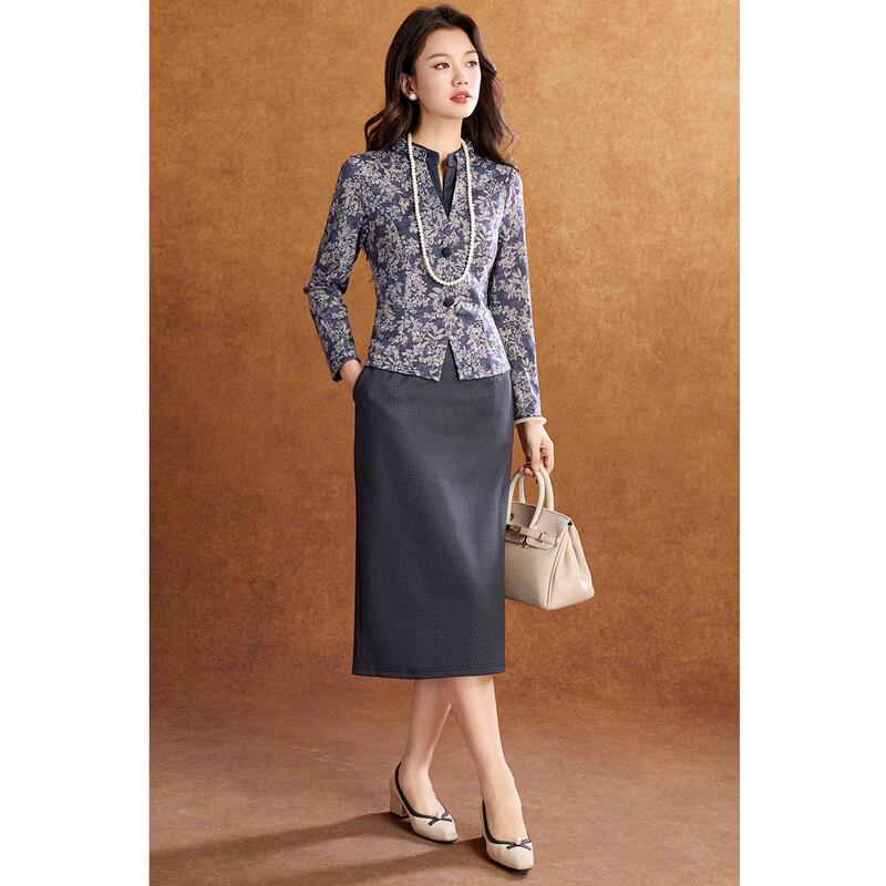 Meilan Ni New Chinese Style Elegant Faux Two-Piece Printed Maxi Dress