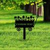 Metal Garden Stake Flower Cart Sign, Rustic Iron Floral Wheelbarrow Decor, Outdoor Plant Bed Marker, Gardening Gift Yard Art