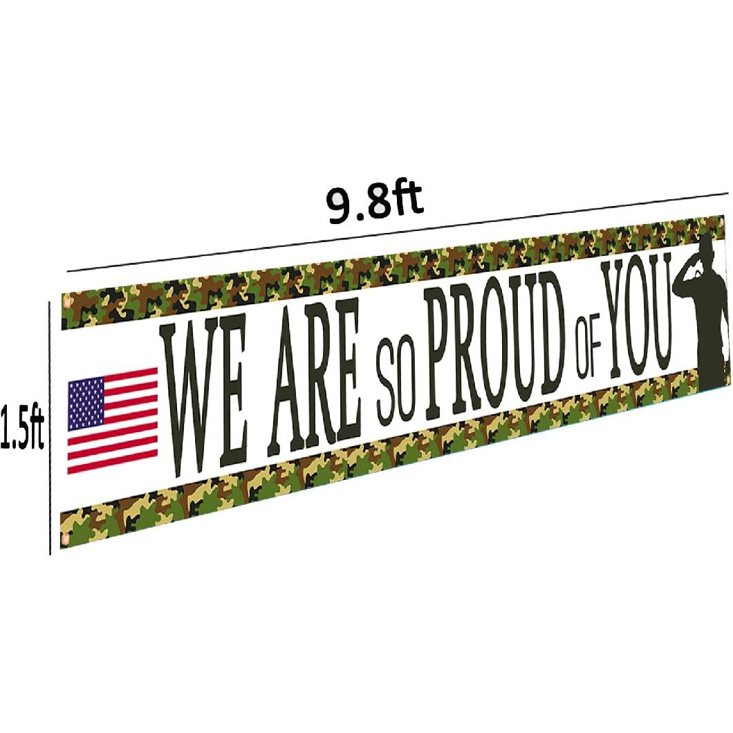 Camouflage We Are So Proud Of You Backdrop Banner,Veterans Day Memorial Day Independence Day Deployment Returning Back Military Army Retirement Party