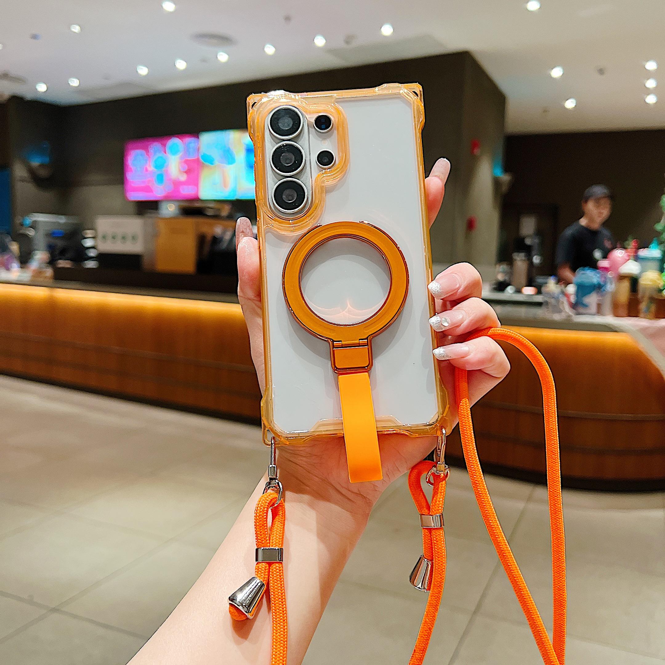 

Luxury Armor Phone Case For Samsung Galaxy S26 S25 S24 Plus S23 Ultra Magnetic Bracket Holder Crossbody Strap Lanyard Cover Galaxy S23 Ultra помаранчевий