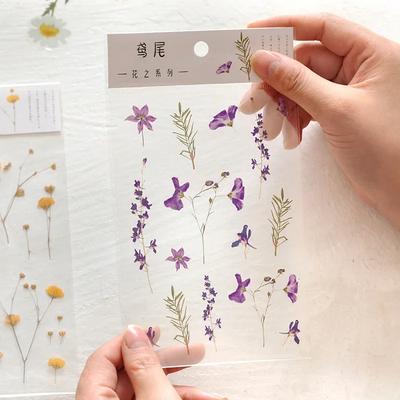 Aufkleber Blumen Blätter Pflanzen PVC Aufkleber Etikett Transparente PET Aufkleber Für Scrapbooking Tagebuch Journal Dekorative DIY Material