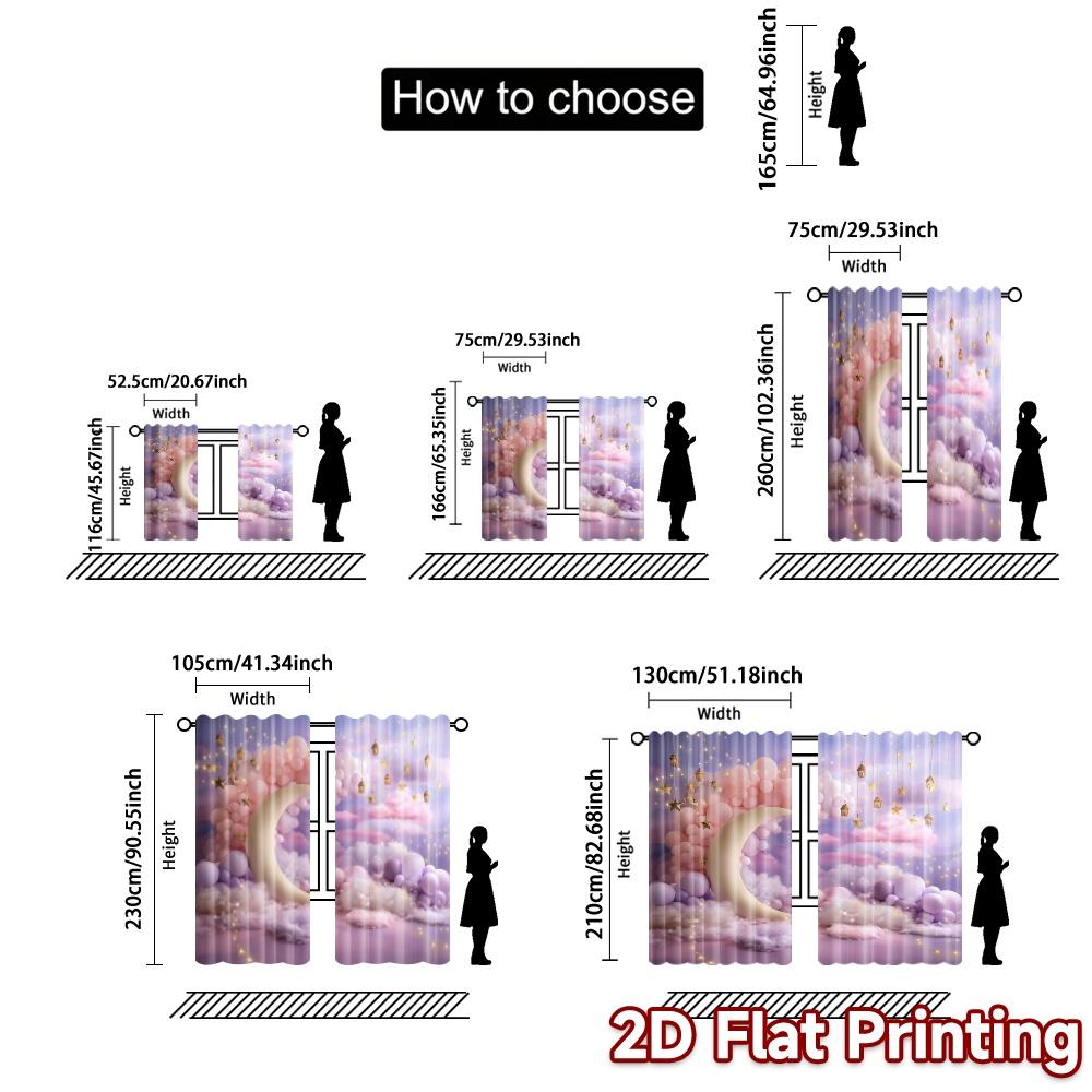2pcs   2D FLAT PRINTING Curtains (Without Rod) Dreamy Moonland Modern Curtain Modern Durable Polyester Curtains Thermal