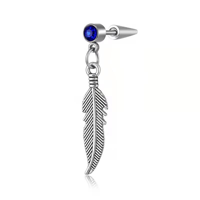 Simple Shine Feather Leaf Piercing Earrings Women Female Crystal White Blue Zircon Stud Earring Stainless Steel Earrings
