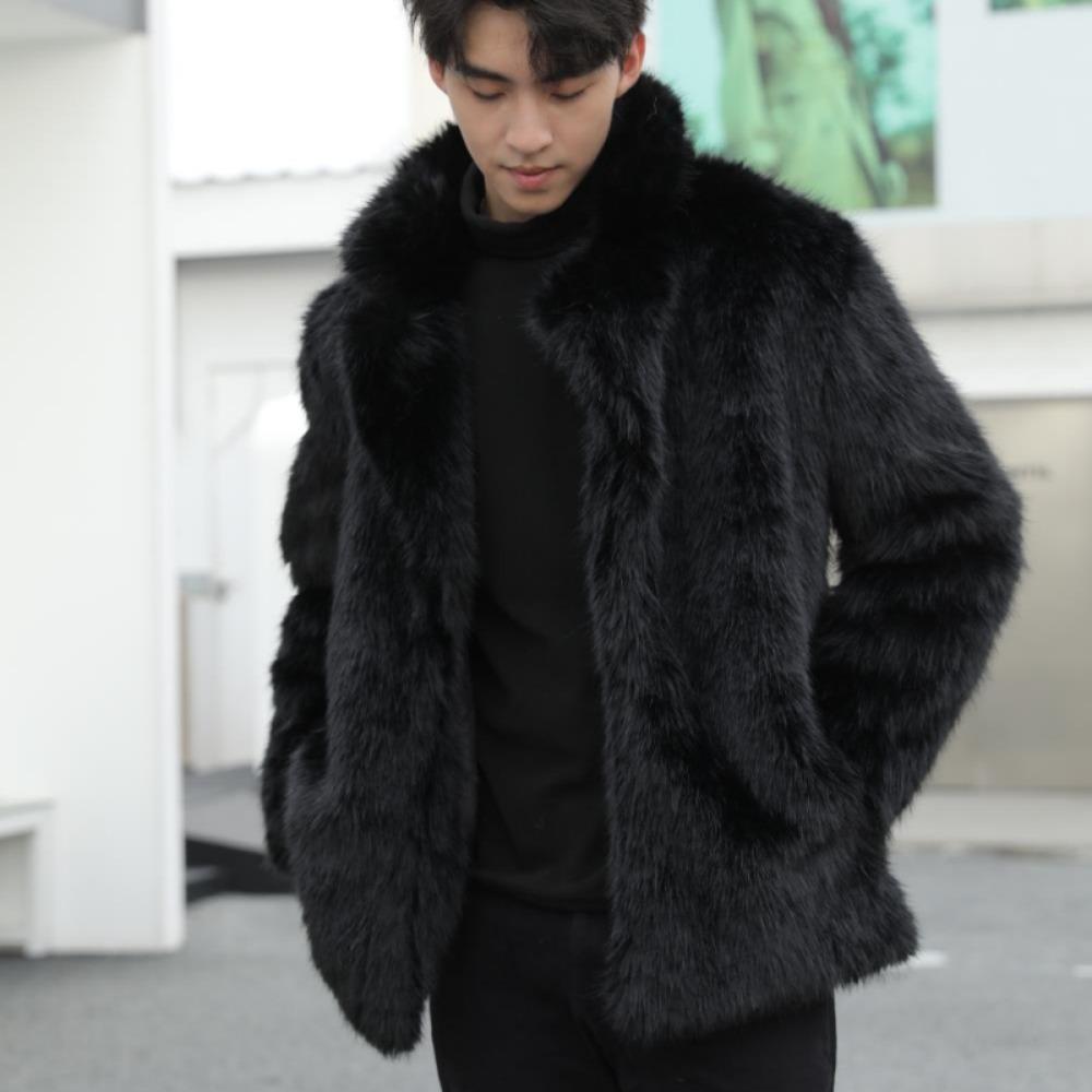 Herren Umweltfreundlicher Pelz Herbst und Winter Kurz Große Größe Pelz Plüschmantel Dick Warm Kunstpelz Lederjacke Trendy