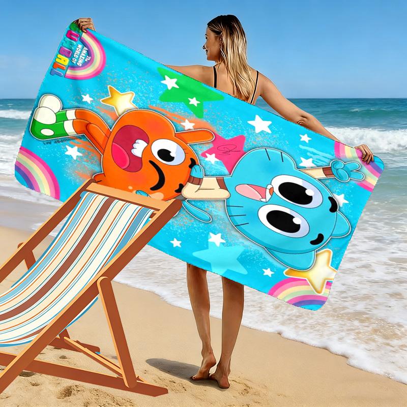The Amazing World of Gumball Cartoon Print Beach Towel, Large Soft Quick Dry Towel for Beach Camping Swimming