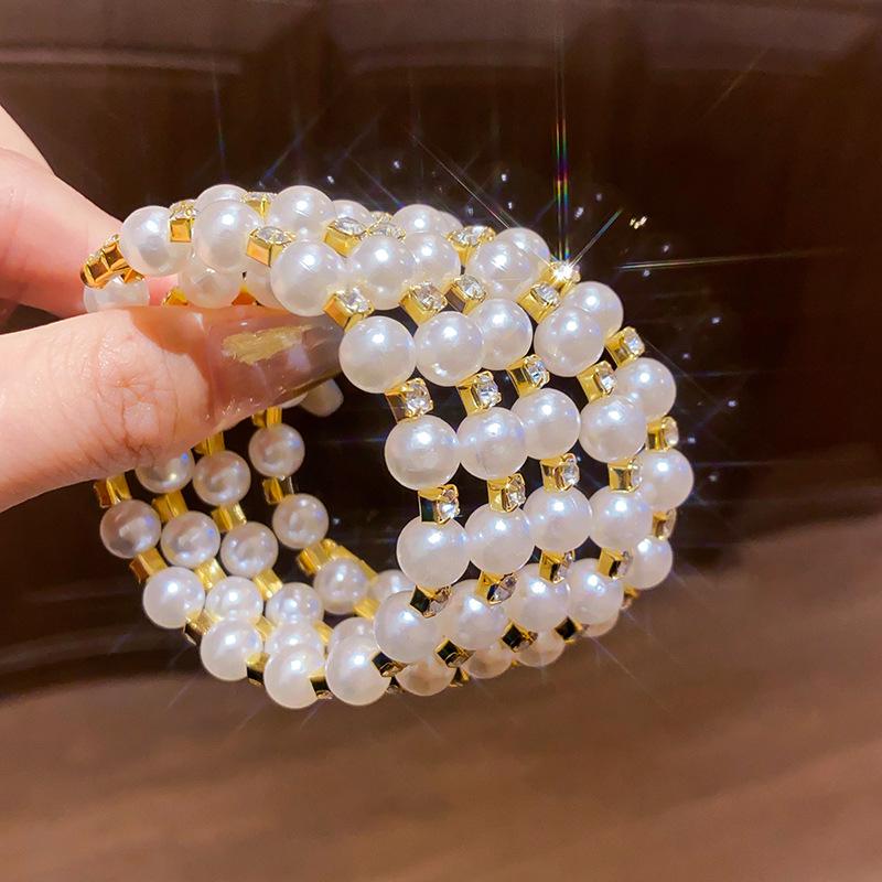 Европейско-американский винтажный открытый браслет-манжета с жемчугом и бриллиантами: Роскошный, универсальный браслет в стиле court