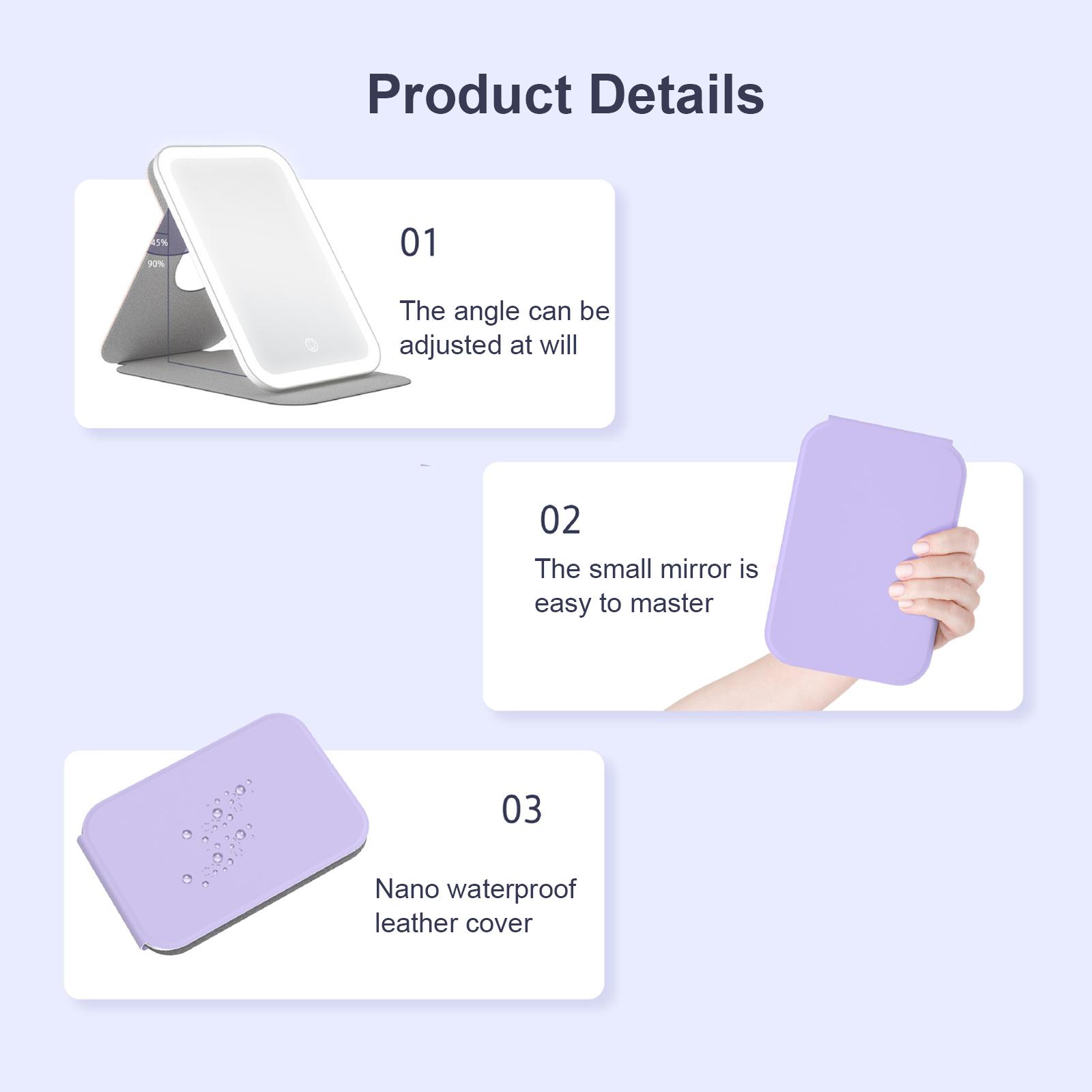 

Rechargeable LED Makeup Mirror with Light Folding Portable LED Makeup Mirror (Purple)