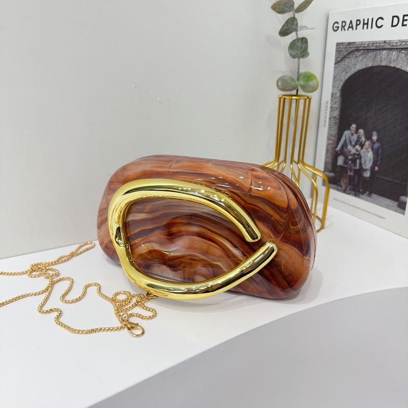 Trendy Classic Round Box Clutch Bag Dinner Bag Acrylic Bag Retro Metal Handle Shoulder Crossbody