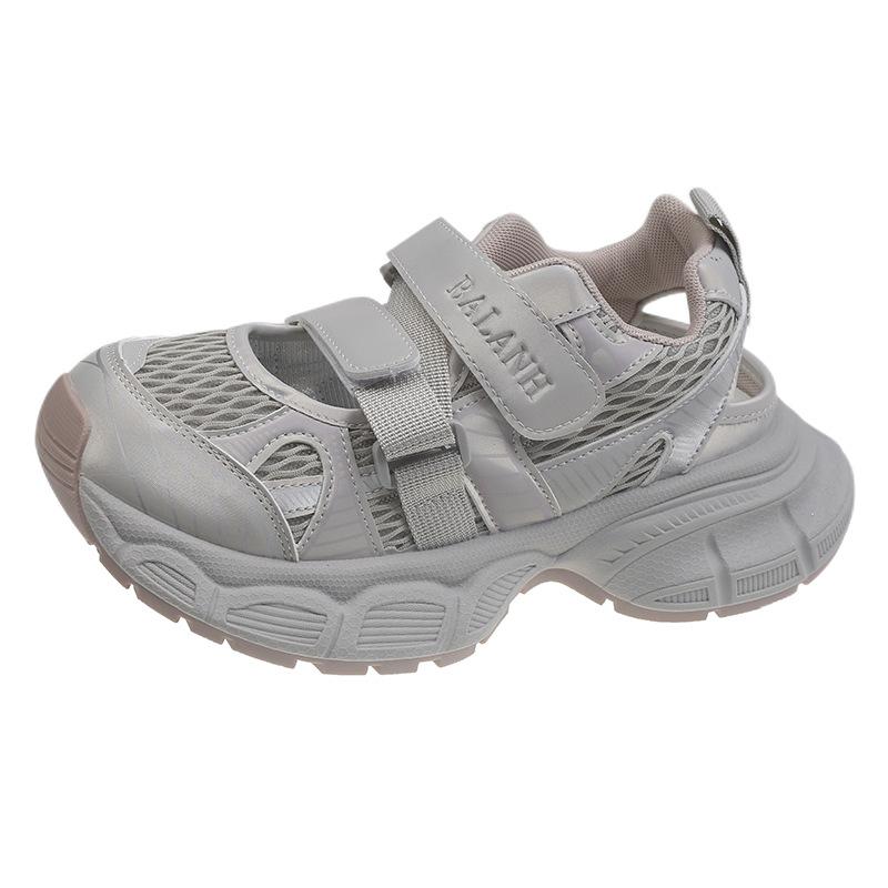

2025 summer new hollow thick-soled casual versatile lightweight sports shoes breathable mesh Velcro dad shoes women 40 серый