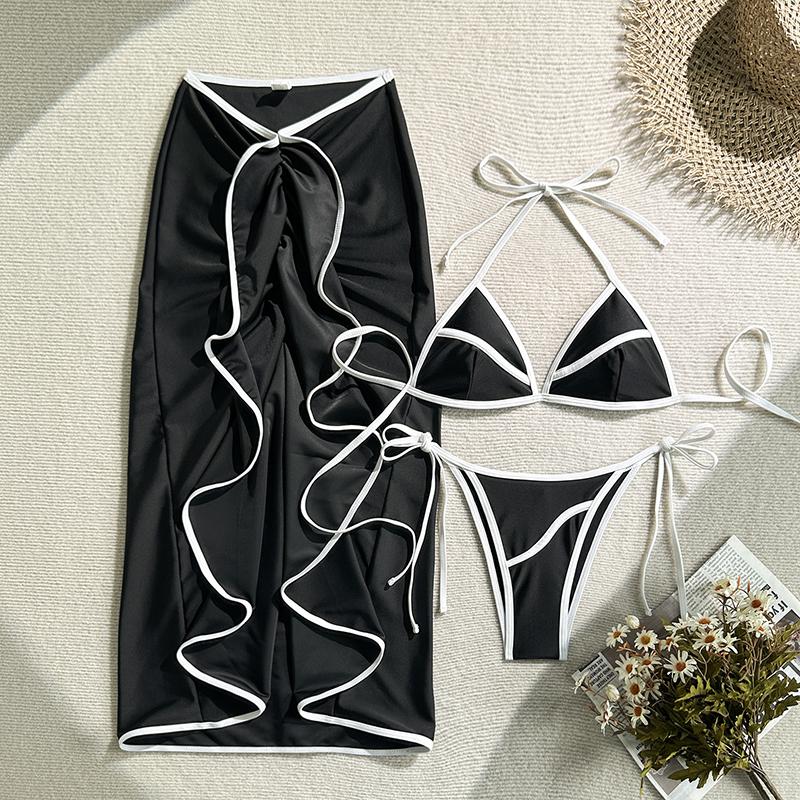 Sexy 3 Pieces Bikini Set Micro Bikini Women Swimsuit Female Swimwear Long Skirt Bikini Set Bathing Suit Beachwear Cover Up