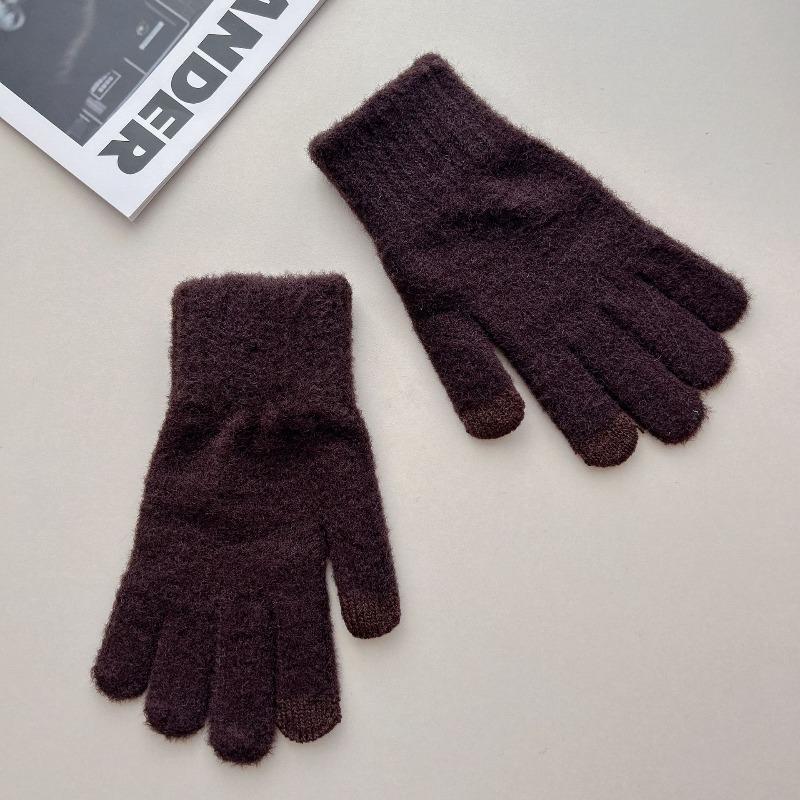 Autumn and Winter Men's Solid Color Knitted Gloves, Winter Cycling Warm Men's and Women's Five-finger Knitted Gloves