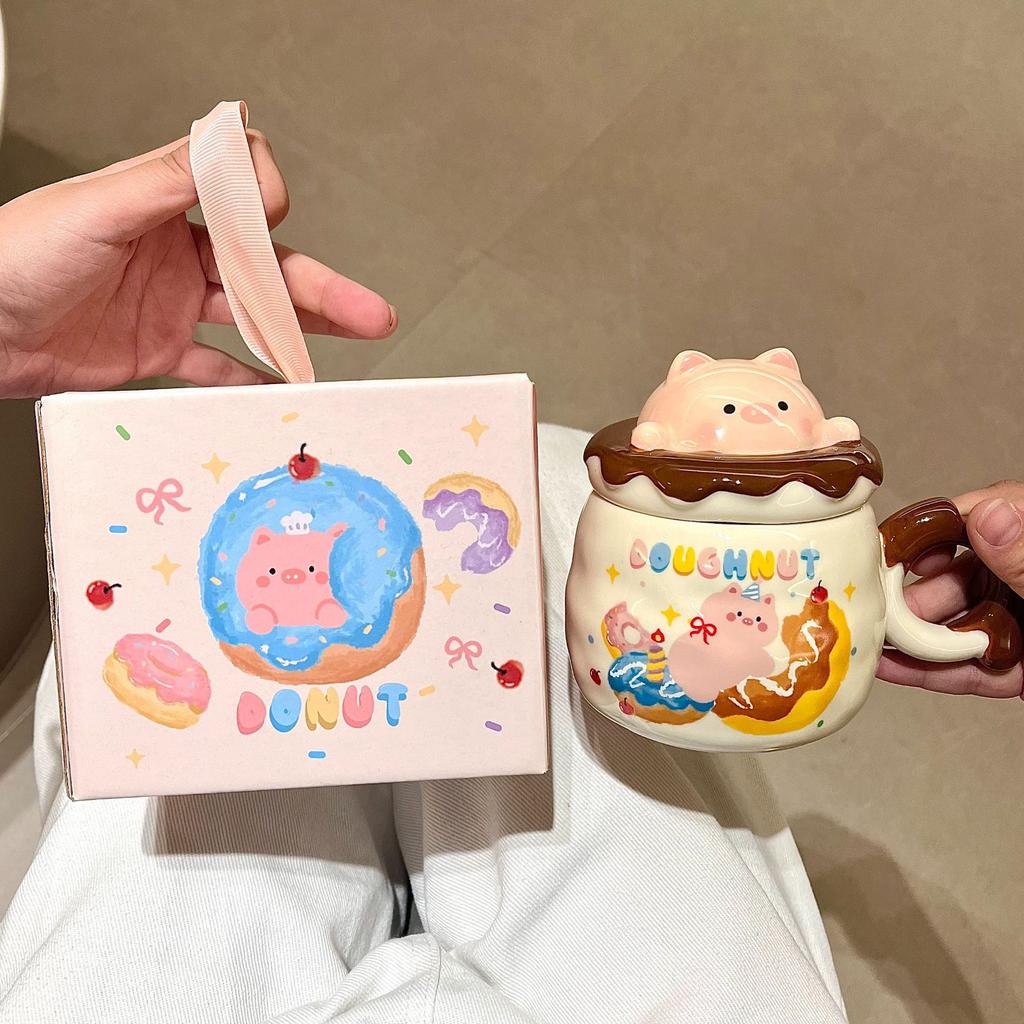 High-value ins mug with lid ceramic water cup couple coffee breakfast cup birthday gift souvenir