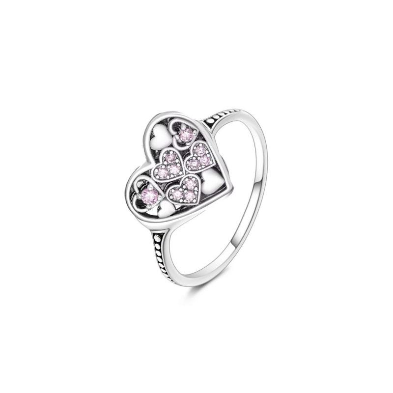 

New 925 Sterling Silver Charm Forever Love Pink Heart-shaped Rings Women Rings Fine Jewelry Fashion Woman Gifts 6