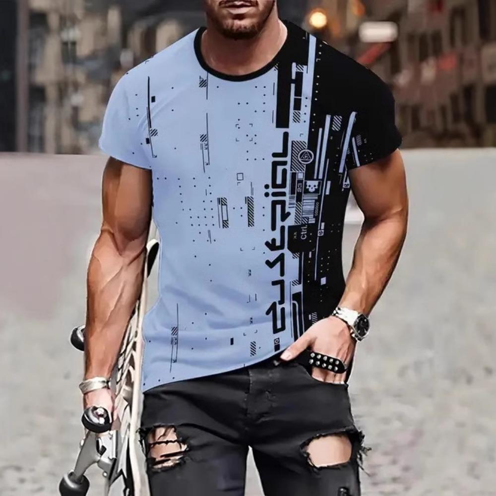 Fashionable and casual 3D printed short sleeved round neck T-shirt