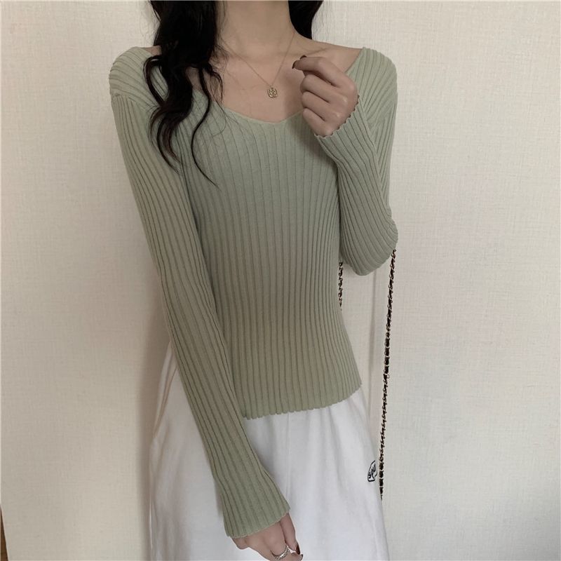 Vielseitiger V-Ausschnitt Basis-Pullover Strickpullover für Damen Herbst- und Winterdesign Sinn Schlitz Slim Fit Pullover Top