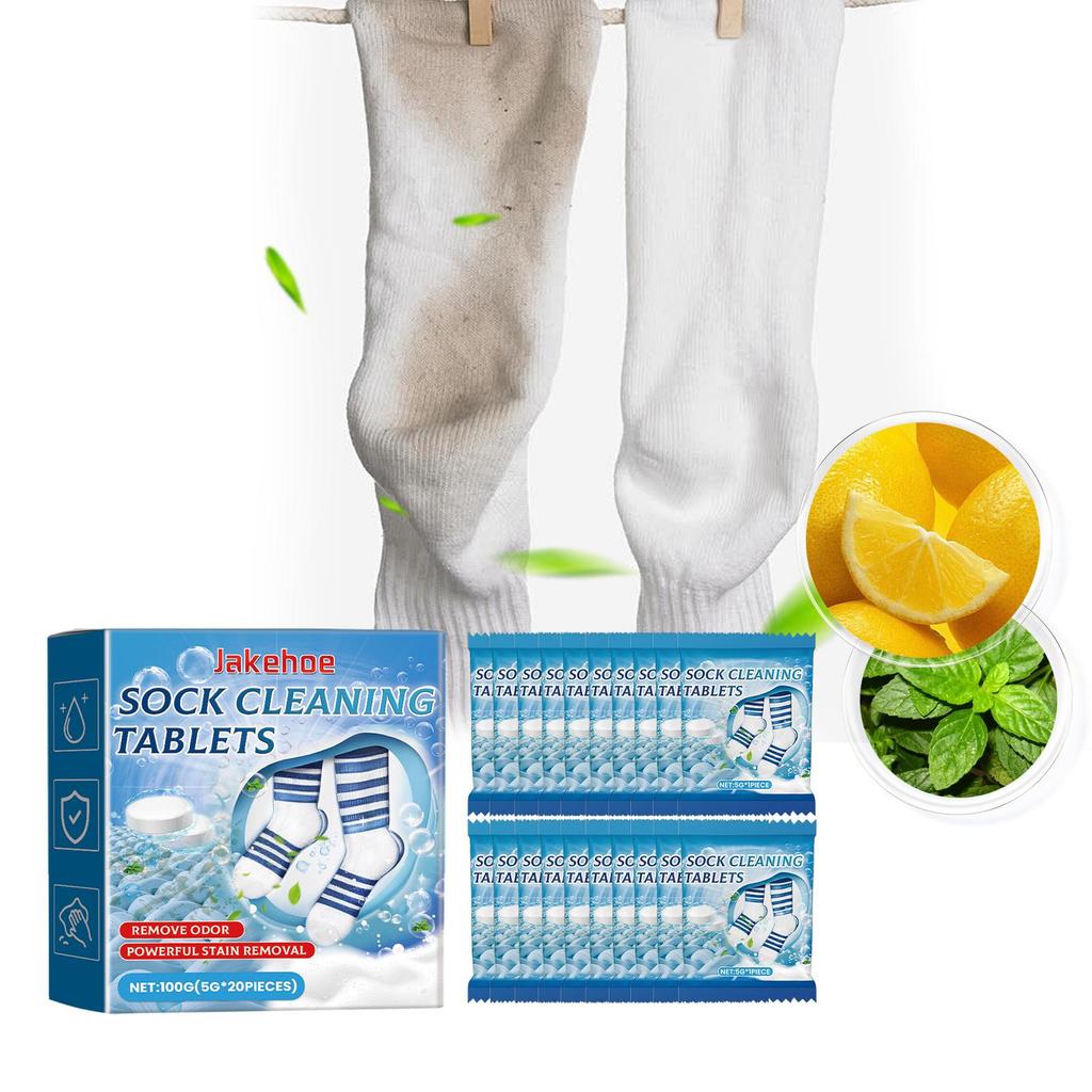 Jakehoe Sock Cleaning Tablets Gently Clean Socks of Stubborn Dirt, Stains and Odors with Multi-purpose Cleaning Tablets.